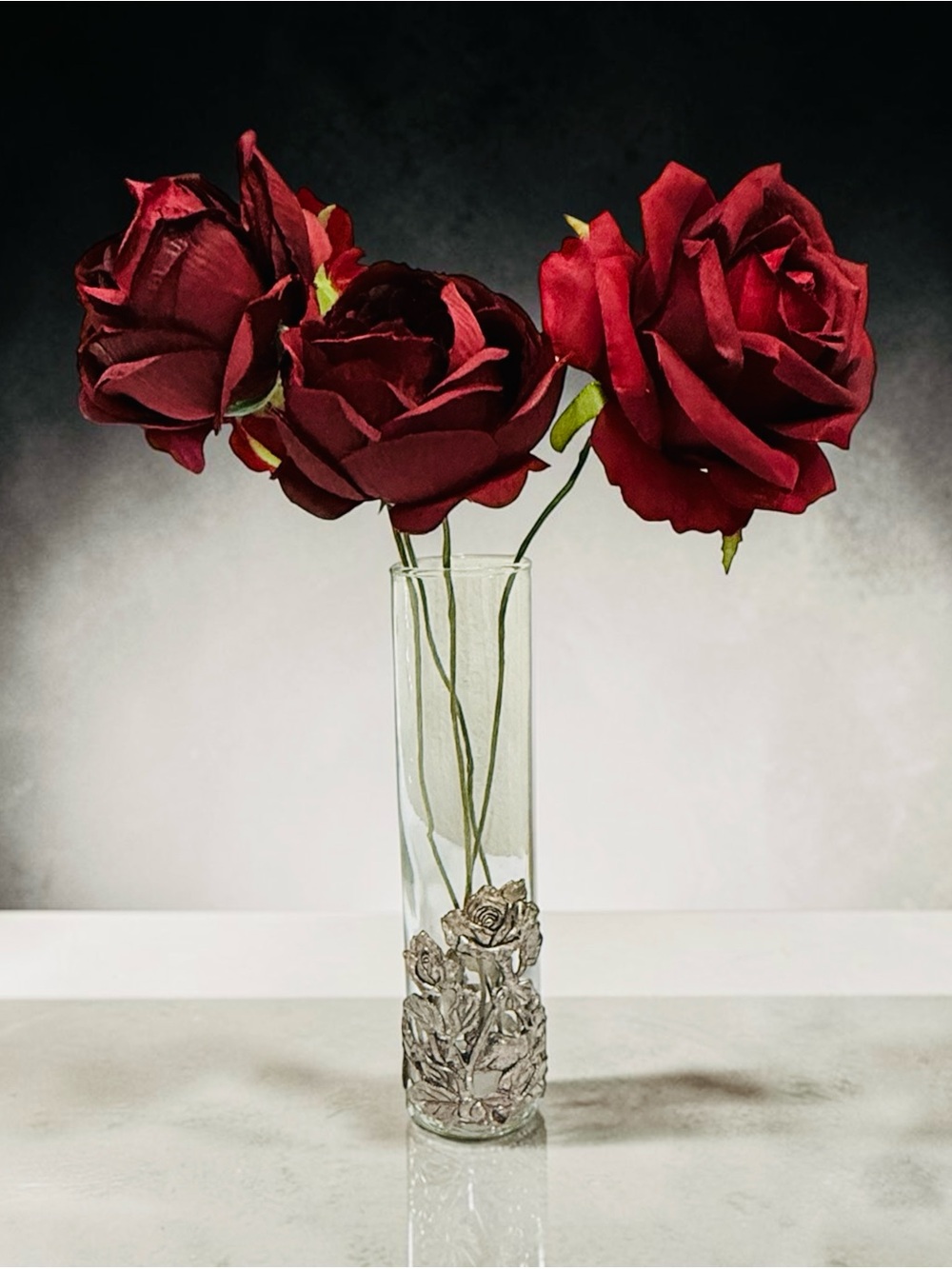 1995 Arthur Court Bunny & Roses Bud Vase Cast Aluminum with Faux Burgundy Stems